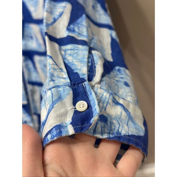 NWOT J.McLaughlin Lois 100% Linen Ikat Triangle Stripes Button Up Shirt Women's - Picture 3 of 10